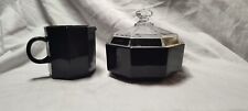 Vintage Arcoroc Octime Black Glass Cream & Covered Sugar Bowl. Made In France picture