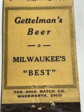 Fond Du Lac Wisconsin Gettelman Beer￼￼ Matchbook Cover Stateson Tavern picture