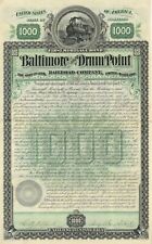 Baltimore and Drum Point Railroad - 1888 dated $1,000 Railway Gold Bond (Uncance picture