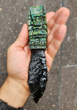 Pre Columbian Maya Obsidian Knife Blade TLALOC Ritual Aztec Stone Mexican Mexico picture