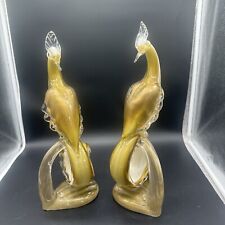Pair Large 1950s Murano Glass Birds of Paradise by Alfredo Barbini - Gold 16” picture