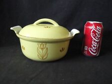 Vintage Dru Holland Cast Iron Enamel Yellow Tulips Round Covered Dutch Oven #18 picture