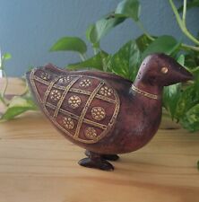 Vintage Hand Carved Wooden Duck Hammered Brass  Wings, Eyes & Choker 7