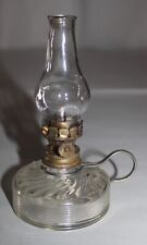 Antique Miniature Oil Lamp Blown/Pressed Clear Glass W/Wire Handle picture