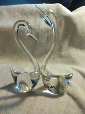 Vintage Art Clear Crystal  Couple Swan Figurines picture