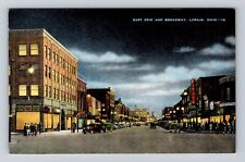 Lorain OH-Ohio, East Erie and Broadway, Fisher Food Advertising Vintage Postcard picture