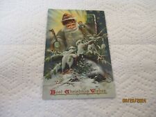 Christmas Olive Robe Santa Raphael Tuck Postcard  Saxony 1909 Bad Condition picture