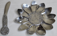 Mexican Pewter Floral Plate & Butter/Cheese Knife New picture