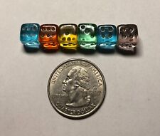 Six Vintage Vtg Miniature Tiny Small Colored Glass Dice Die 1/3” Gold black pips picture