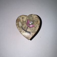 Vtg Inlayed Mother Of Pearl Soap Stone Heart Trinket Box India 1 3/4 x 1 7/8 picture