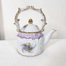 Vintage Porcelain Decorative Tea Pot Purple Violets Gold Gilded Victorian Style picture