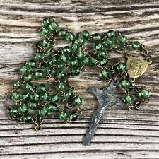 Vintage Czechoslovakia Religious Green Glass Beaded Rosary Prayer Beads picture