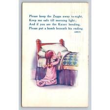 1917 WWI Postcard Comic Art Bamforth Little Girl Pigtails Prays Keep Zepps Away picture