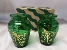 Pair Vtg Green And Gold 4” Vases picture