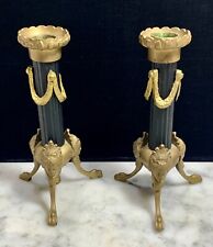 Pair ANTIQUE BRONZE? BRASS? FRENCH EMPIRE STYLE CANDLESTICKS HOLDERS Set 2 picture