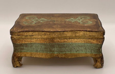 Vintage Italian Florentine Wooden Gold Gilt & Green Jewelry Keepsake Box picture