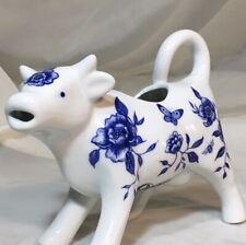 Cow Creamer By Susan Winget, Ceramic Cobalt Flowers & Butterflies ❤️ picture