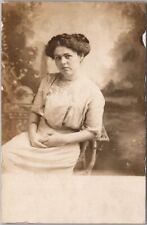 1910s RPPC Photo Postcard Pretty Young Woman Trying to Smile, Studio Portrait picture
