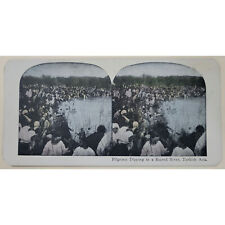 Pilgrims Dipping in a Sacred River, Turkey, Asia. Vintage Stereograph Card. picture