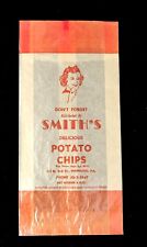c1940's Smith's Delicious Potato Chip Bag, New Old Stock, 4oz bag Hamburg, Pa picture