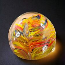 Art Glass Paperweight Figurine Orb Multicolor Swirls Flat Bottom Glass Decor picture