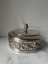 EL de Uberti Round Lidded Silver Plate embossing Italian Trinket Jewelry Box picture