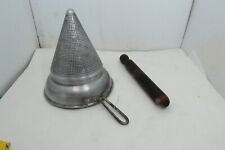 Vintage Wear Ever No. 8 Aluminum Cone Colander Strainer Sieve with Wood Pestle picture