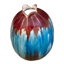 Unique Egg Shaped Blue, Red & Gold Vase picture