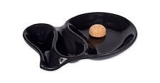 Large 2 Pipe & Cigar Black Ceramic Ashtray with Cork Knocker for Patio Use -SBS picture