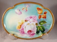 Gorgeous Antique Signed Duval Coronet Limoges Roses Over Water Vanity Tray 1920s picture