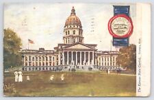 TUCK~Oilette~State Capitols Series #2454~Kansas~In Topeka~Seal & Bldg~PM 1907 PC picture