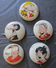 Group of 5 Kellogg's Cereal PEP Comic Character Tin Litho Pinback Buttons picture