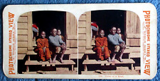 Vintage Stereoview Three Black Children Sitting on Steps Of Home picture
