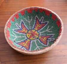 oLd VinTagE HUICHOL Mexico Handmade Carved Beaded Mexican Folk Art PRAYER BOWL  picture