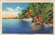 Castine ME Maine, Greetings, Lake Boat Fall Color, Scenic View, Vintage Postcard picture