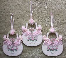 Shabby Chic Victorian Pink Glitter Purse Christmas Ornaments Lot Of 3 picture
