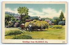 1930s BLAKELY GEORGIA GREETINGS FROM BLAKELY GA FARMING LINEN POSTCARD P4960 picture