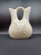 Pueblo Native American Wedding Vase Hand Etched Signed White 8” picture