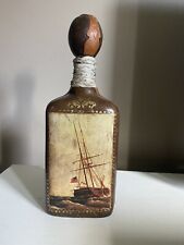 Vintage Leather Decanter,  Wine Liquor Bottle, Ship Sailing, Made In Italy picture