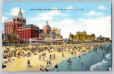 Vintage 1948 Postcard Beach Scene and Skyline Atlantic City New Jersey posted picture