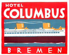 Hotel Columbus ~BREMEN - GERMANY~ Great ART DECO Steamship Luggage Label, c 1955 picture
