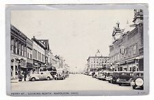 1938 NAPOLEON OHIO PERRY STREET DOWNTOWN OLD CARS VINTAGE POSTCARD OH OLD  picture
