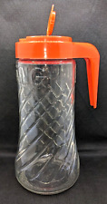 VTG 1970’s Anchor Hocking TANG Glass Pitcher 1 QT Clear Embossed Swirl w/ Lid picture