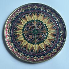 Cloisonne Enamel Brass Wall Hanging Plate Mandala Green Red Gold Black 6” picture