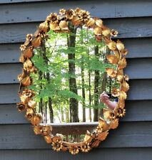 Vintage Italian Tole Gold Gilt Metal Floral & Leaf Oval Mirror Frame 27