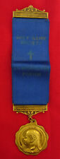 Vintage HOLY NAME SOCIETY Medal Pendant HNS SAINT BRONASLAVA PARISH Ribbon Pin picture