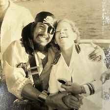 Vintage B&W Snapshot Photograph Man Dressed In Pirate Costume Hugging Woman picture