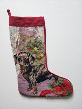 Dachshund Dog Needlepoint Wool And Velvet Christmas Stocking Red Tree Puppy 15
