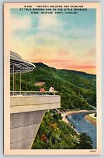 Western NC~Visitor's Building & Overlook TVA Fontana Dam~Vintage Linen Postcard picture