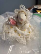 VINTAGE RUSS BERRIE STUFFED MOUSE WITH FRILLY DRESS ORNAMENT picture